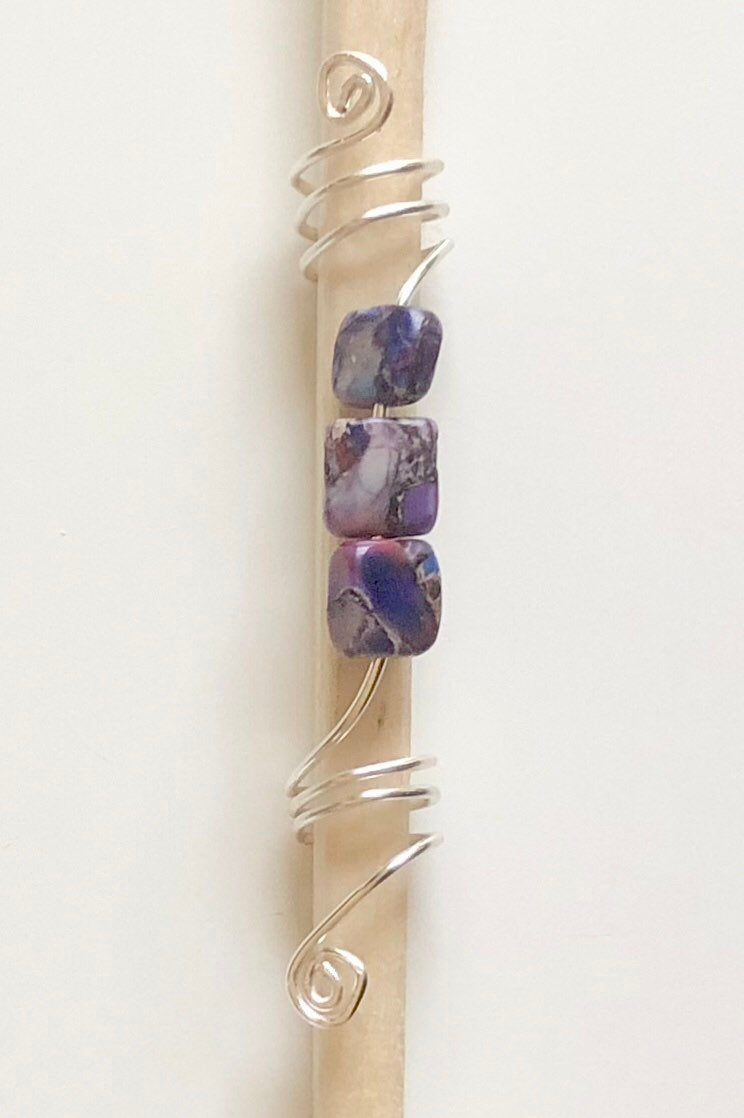 Purple Stone and Silver Loc Jewelry | Purple Semi-precious Dread Bead