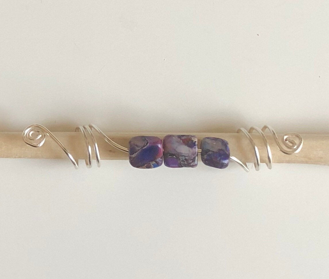 Purple Stone and Silver Loc Jewelry | Purple Semi-precious Dread Bead