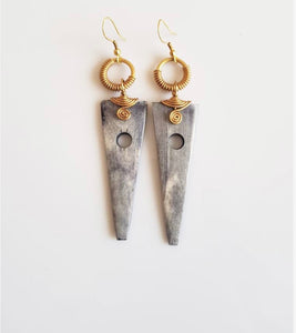 Gray Bone and Brass Lightweight Earrings 14kt hook
